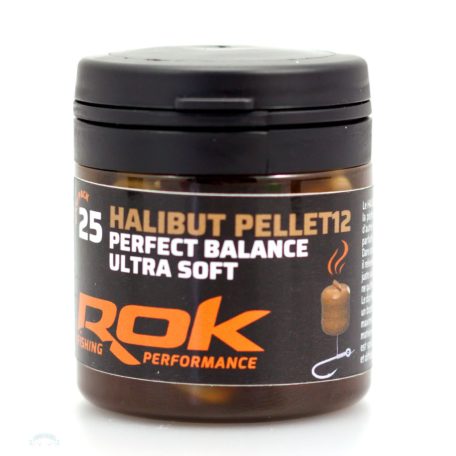 ROK Halibut DIPPELT Pellet 12mm - balanszírozott 25db/üveg - Barna