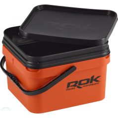   ROK 10 literes Szögletes Csalis vödör + betét + tető szett - Square Bait Bucket + Basin Black set - Narancs