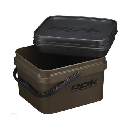 ROK 10 literes Szögletes Csalis vödör + betét + tető szett - Square Bait Bucket + Basin Black set - Zöld