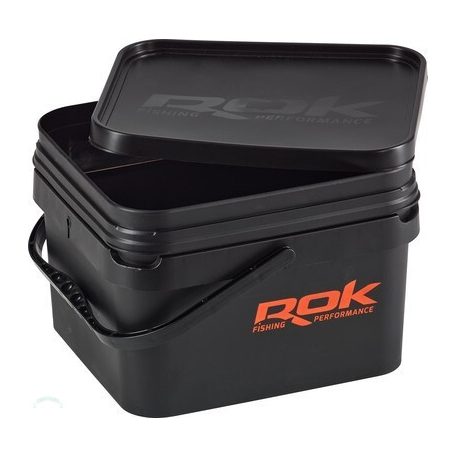 ROK 10 literes Szögletes Csalis vödör + betét + tető szett - Square Bait Bucket + Basin Black set - Fekete