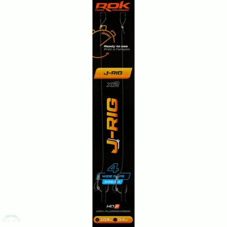 ROK J-RIG Wide Gape Barbless - 2db/csomag - előkötött szakáll nélküli horog - 4 - 0,40mm