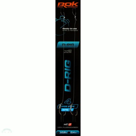 ROK D-RIG Wide Gape Barbless - 2db/csomag - előkötött szakáll nélküli horog - 4 - 0,40mm