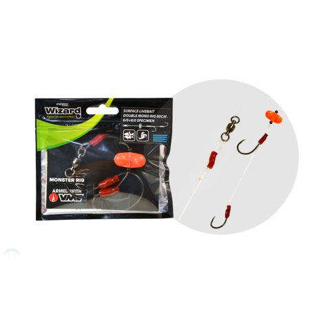 WIZARD MONSTER SURFACE LIVEBAIT DOUBLE MONO RIG 6/0+ 8/0 SPECIMEN